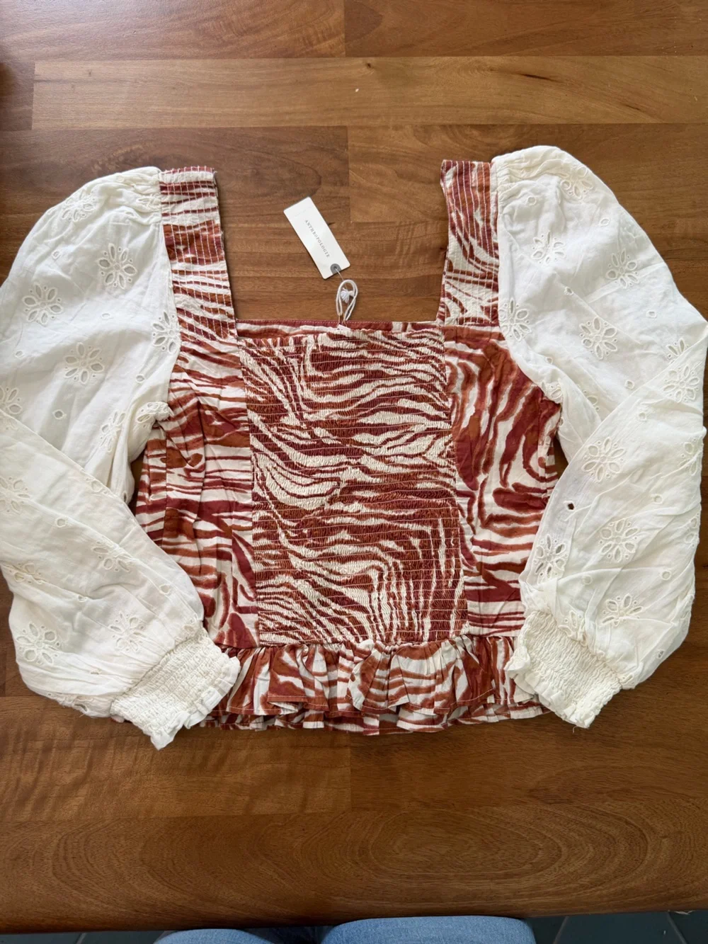 NWT Anthropologie Love the Label Zebra Print Top w/ Eyelet Sleeves Size M